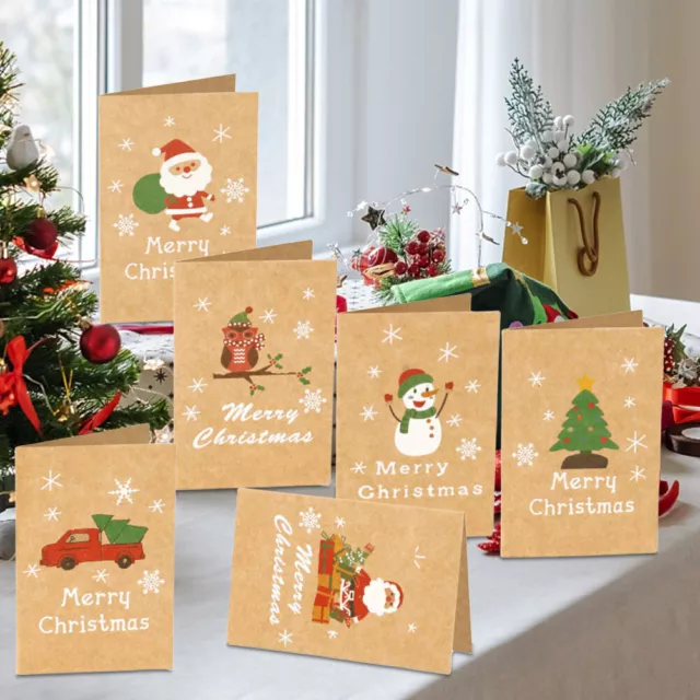 MY# 6Pcs Christmas Greeting Card Envelope Sticker Kraft Paper Tags Party Gift(B)