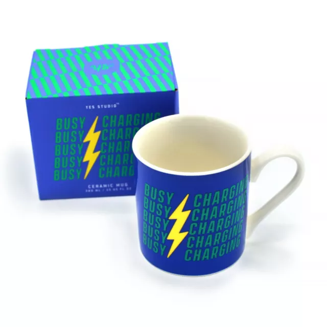 FUNNY MUG 'BUSY CHARGING' 380 ml New Gift Boxed Yes Studio Ceramic Mug