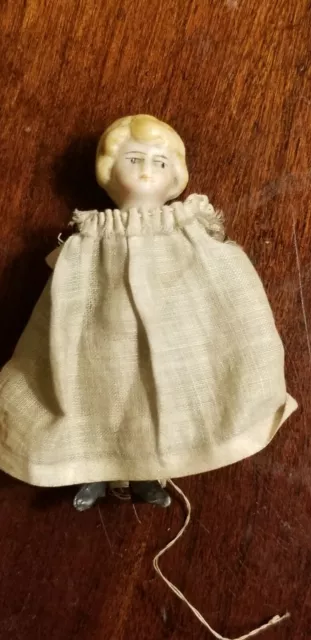 ANTIQUE GERMAN JOINTED BISQUE MINIATURE DOLLHOUSE DOLL 2 5/8” great boots painti
