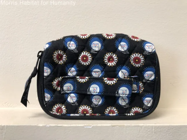 Vera Bradley Blue and Black Paisley Night Owl Zippered 7" Travel Cosmetic Bag