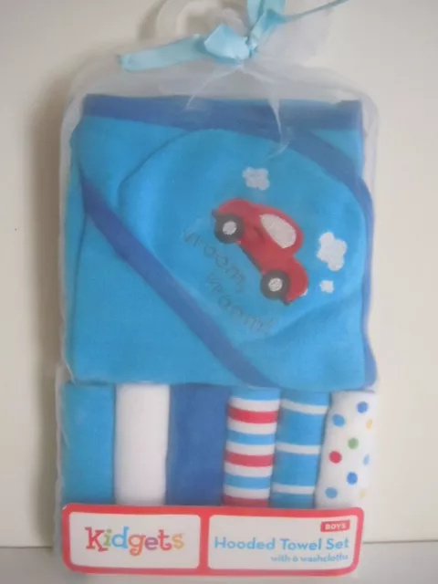 Baby Boys' Go For A Ride Cute Soft Hooded Towel Set With 6 Washcloths By Kidgets