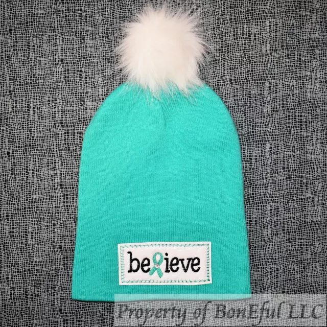 BonEful RTS NEW Boutique Lady Teal Knit Beanie HAT Cervical or Ovarian Cancer L