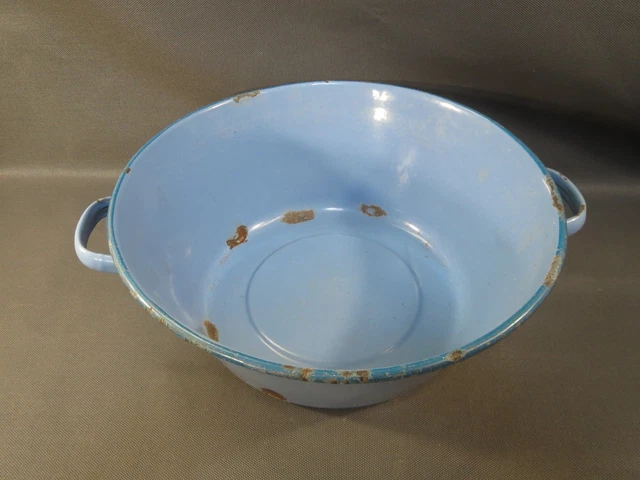 Assiette creuse plat en métal émaillé bleu ancienne vintage