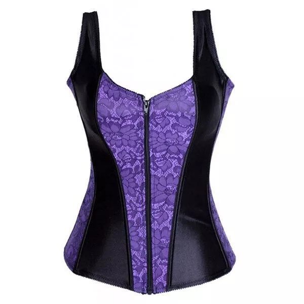 Purple & Black Corset Zip Front Lace Up Back Budget Friendly Size 14 Aus