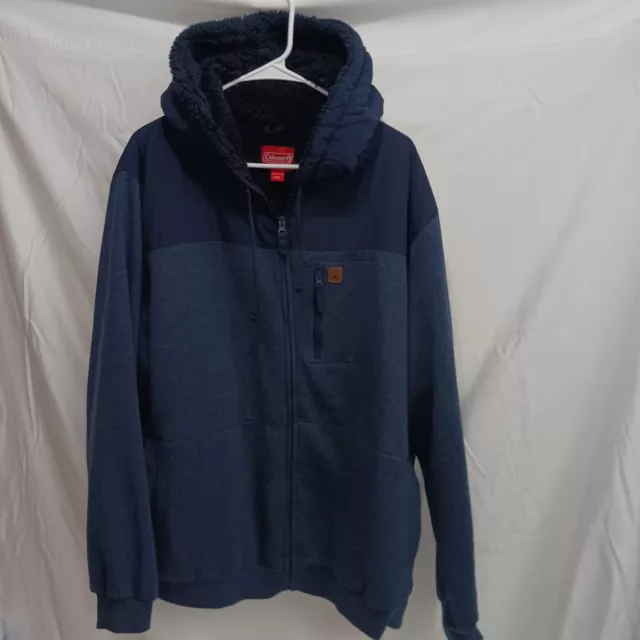 Coleman Hoodie Mens Size XXL Full Zip Sherpa Lined Sweatshirt Jacket Navy Blue