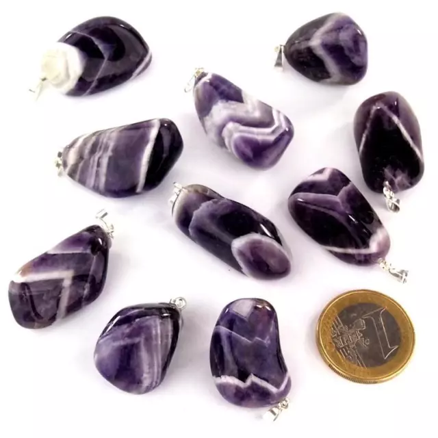 Chevron Amethyst Anhänger Trommelstein Edelstein silberne Öse AA - Qualität