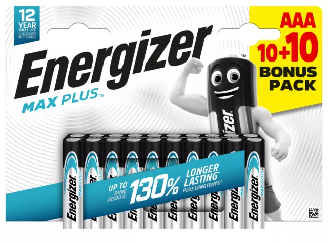 20x Energizer Maxplus Batterien AAA-Micro L92 LR03 MN2400 1,5V 1 x 20er Blister