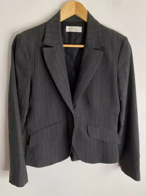 Portmans Blazer Jacket Womens Size 8 Grey Stripe Lapel Long Sleeve Button Work