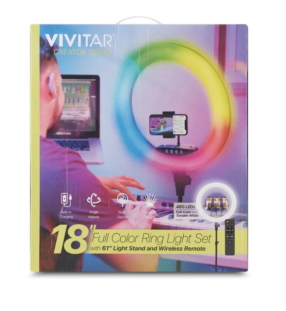 Vivitar 18” Full Color Ring Light Set with stand Wireless Remote