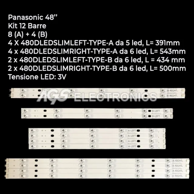 Kit 12 Barres Bande Tv Led Panasonic 480Dled-Slim-Rev07, Tx-48Cxw404, Tx48Cx400E