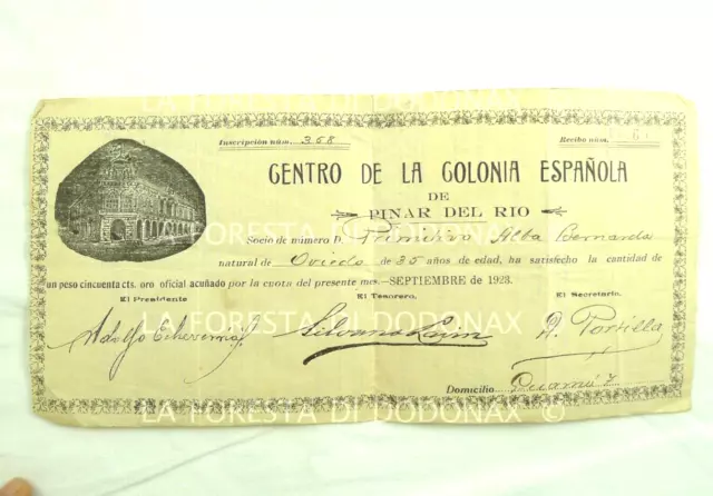 Pinar Del Rio Cuba Vecchio Documento Oro Centro De La Colonia Espanola