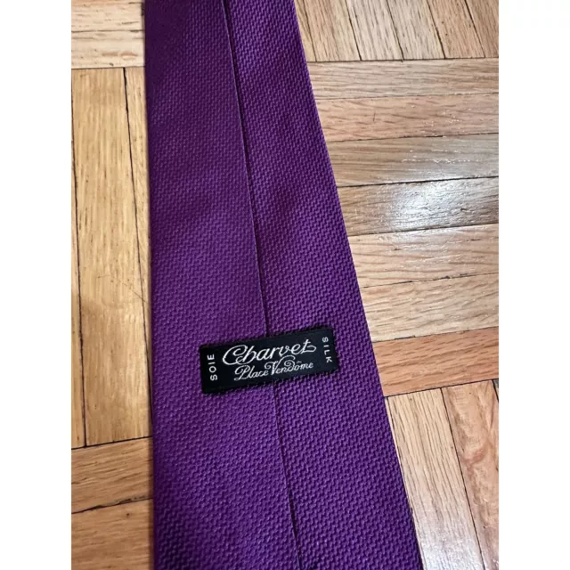 Charvet Place Vendome Tie Silk Solid Purple Geometric Pattern Paris France 3.75"