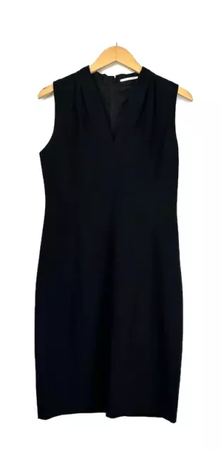 T. Tahari Women's Black Tonya Pleated Sleeveless V-Neck Sheath Dress Size 8