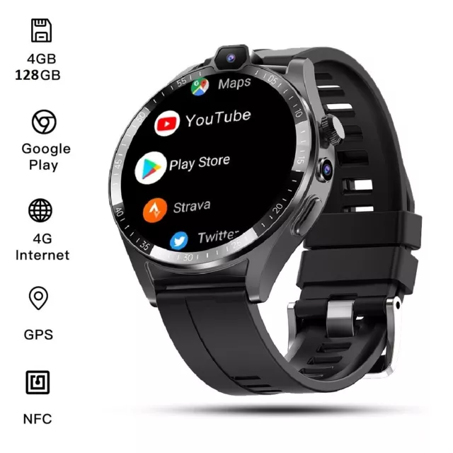 2023 4G LTE Smartwatch 4GB+128GB GPS Dual Camera Heart Rate Monitor Google Play