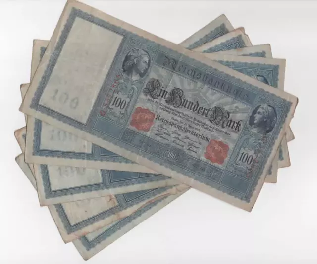 5x Reichsbanknote 100 Mark 21.April 1910 Banknote Kaiserreich Geldschein ( 487 )