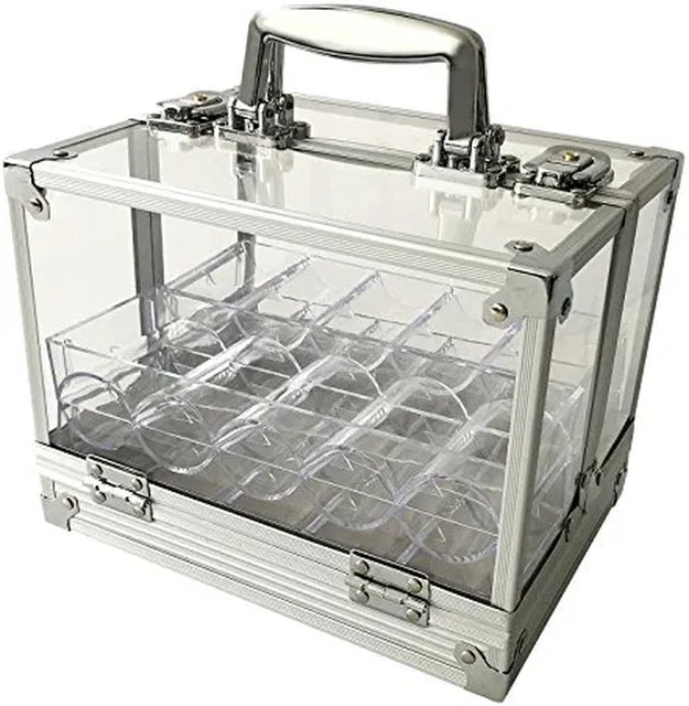 600 Chip Clear Acrylic Poker Chip Locking Carrier-Includes 6 Chip Racks