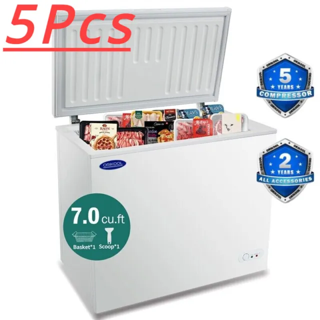 5Pcs 7 Cu.ft Commercial Chest Freezer w/ Lockable Lid Bulk Freeze Storage