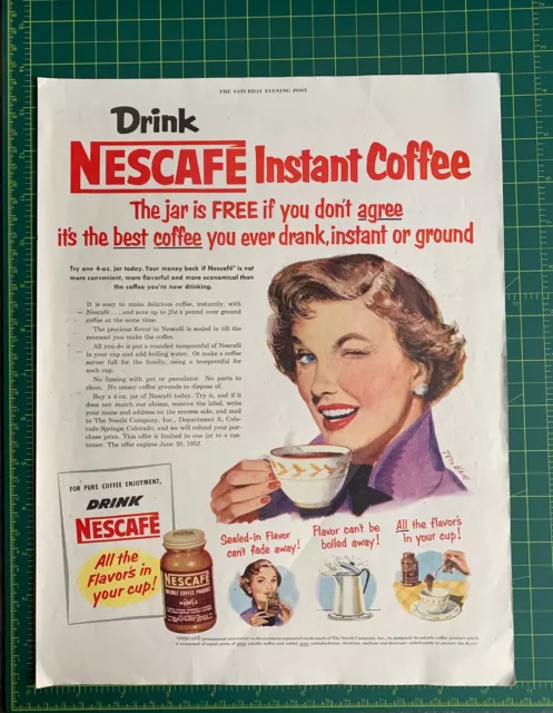 Vintage 1952 Nescafé Instant Coffee Print Ad 2