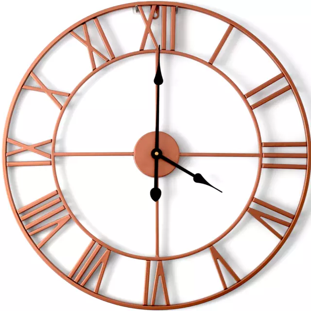 24" Metal Wall Clock Large Copper colour Roman Numerals Skeleton Art Deco 60cm