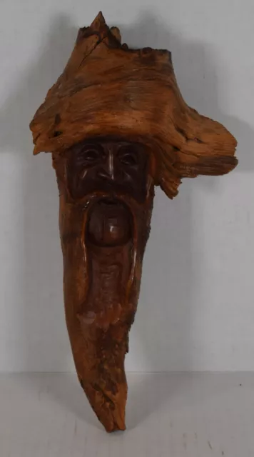 VTG Sculpture Wood Wooden Hand Carved Spirit Man Wizard Signed Wells Folk Art