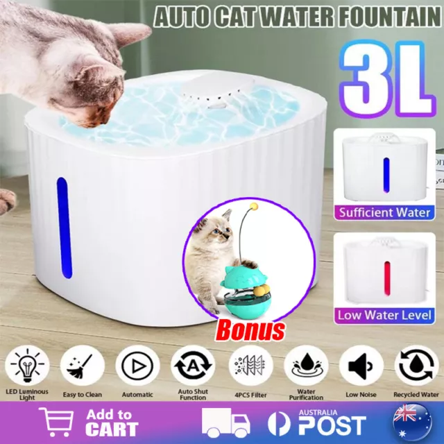 3L LED Automatic Electric Pet Water Fountain Dog Cat Drinking Dispenser + Toy