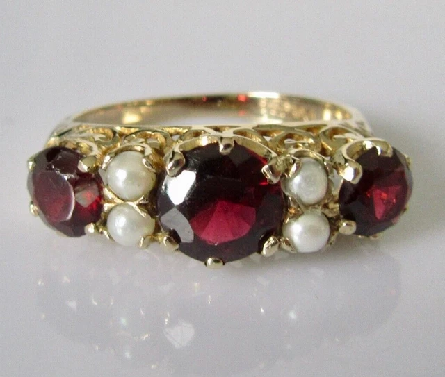 Edwardian 4Ct Round Cut Red Garnet Art Deco Women's Ring 14K Yellow Gold Plated