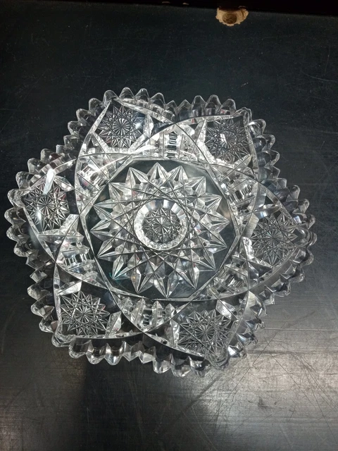 Antique American Brilliant Cut Glass Crystal shallow Bowl Sawtooth Edge Saucer