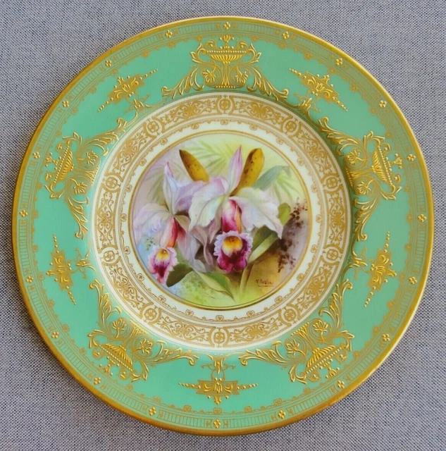 Royal Worcester Orchid Antique Cabinet Plate Vintage Hand Painted Artist Signed