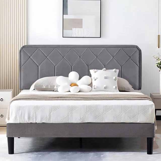 DOUBLE SIZE BED Frame Velvet Upholstered Platform, Height Adjustable