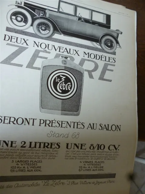 LE ZEBRE 2 litres et 8/10 CV voiture publicité papier ILLUSTRATION 1924