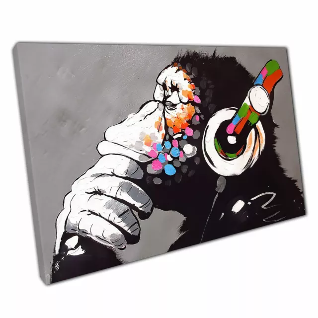 Banksy DJ Monkey headphones Canvas Street Art Graffiti print on canvas picture