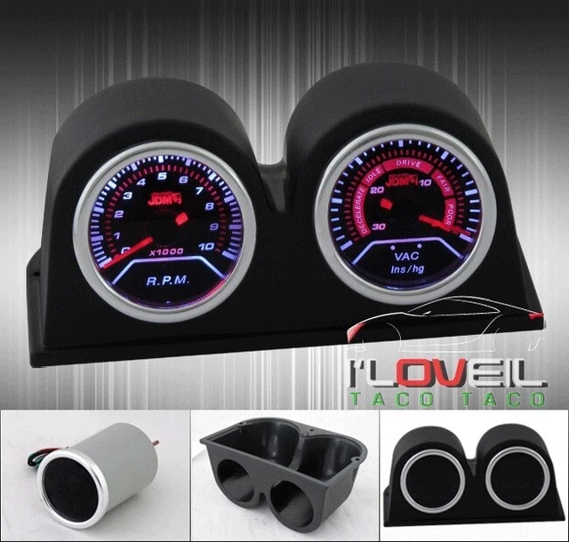 2" Tachometer Revolution Per Minutes Gauges + Vac Vacuum + Twins Pods Holders