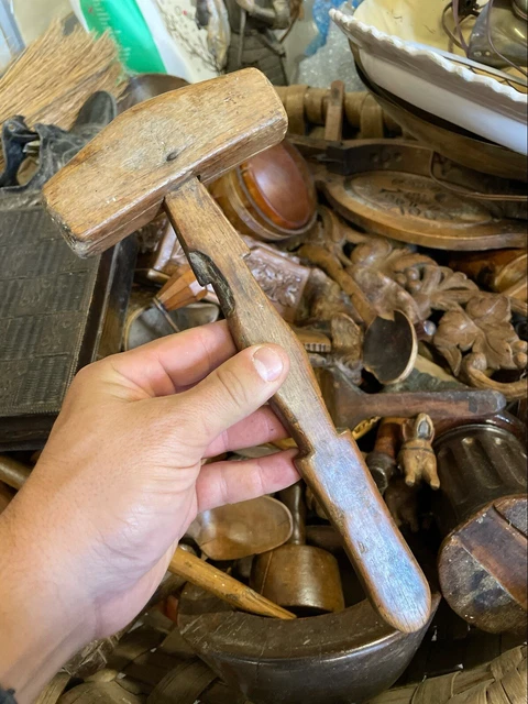 Grand Marteau En Bois Vintage - Maillet De Charpentier - Objet Déco Rustique