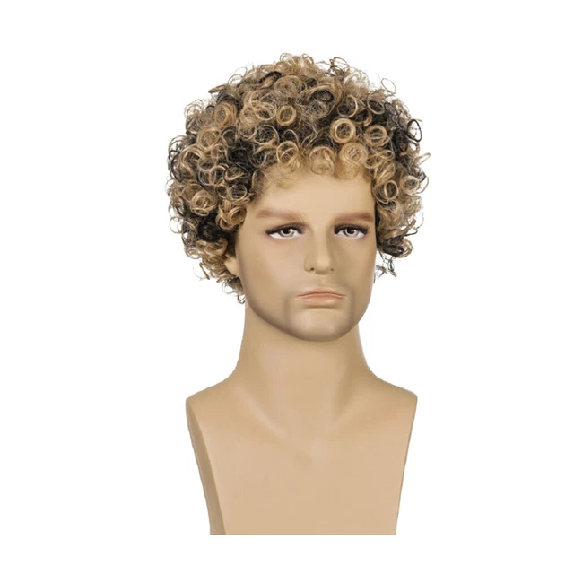 Pelucas cortas esponjosas discoteca afro peluca sintética para hombre