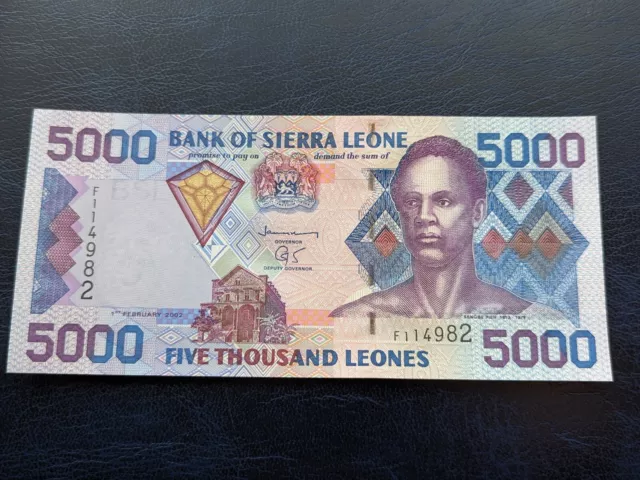 Banconota, Sierra Leone, 5000 Leoni, 2002, UNC non in circolazione nuova di zecca