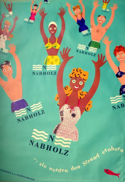 sehr schönes original vintage ROLF RAPPAZ NABHOLZ Bade-Mode Plakat von 1949