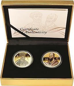 Niue 2010 $2 Apostles Peter and Paul 2x1oz GOLD Plating Silver Coin Set