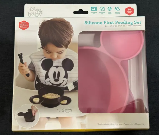 Bumkins Disney Baby Silicone First Feeding  Minnie Mouse Pink Set Bowl  Spoon