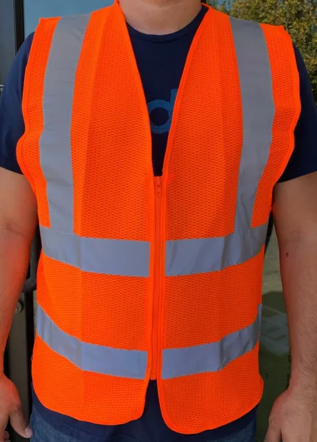 Orange  Mesh High Visibility Safety Vest, ANSI/ ISEA 107-2010