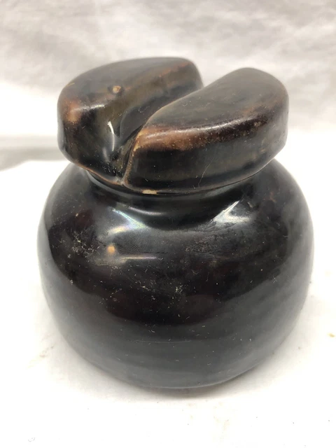 Vintage Brown Ceramic Porcelain Glazed Electric Insulator Two Toned Antique 2