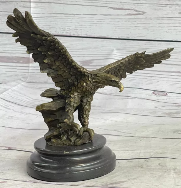 Superbe Aigle 100% Bronze Sculpture Statue Figurine Prey Pure Oiseau Art