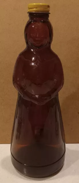 Vintage Mrs. Butterworth’s Syrup Amber Brown Glass Bottle 10"/24 oz. w/Metal Cap