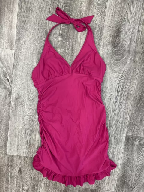 ASSETS BY Sara Blakely Spanx Pink Ruffle Halter One Piece Swim Dress Swimwear