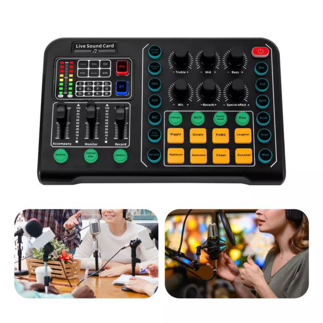 2-Channel Audio Mixer with DJ Mixer Live Sound Card Effects + Voice Changer AU