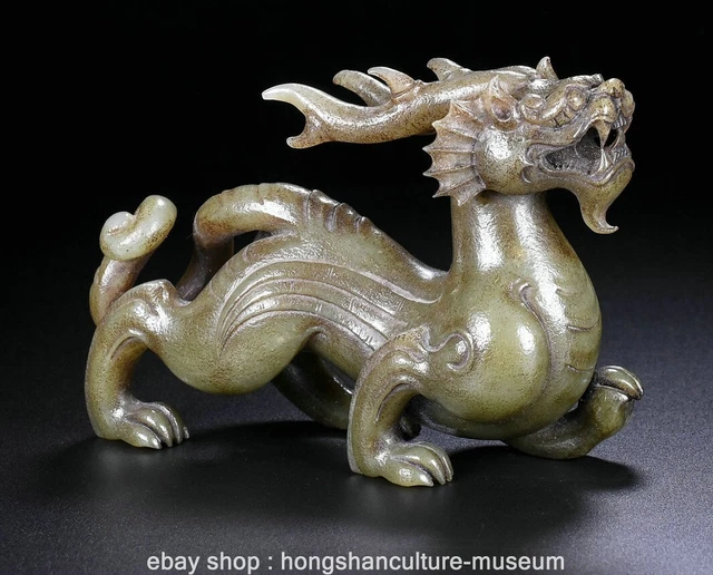 6" Chinese Natural Hetian Nephrite Jade Carving Dragon Beast Statue Sculpture
