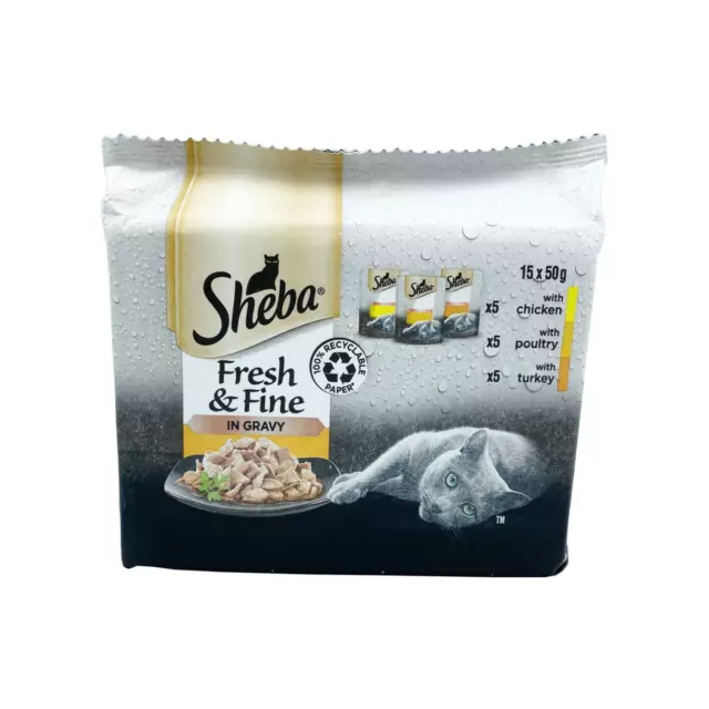 Sheba Pouch Fresh Choice Poultry in Gravy Wet Cat Food Mini Pouches 15 x 50g