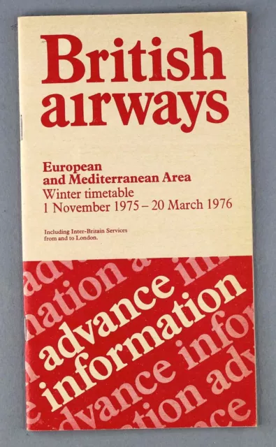 British Airways European Mediterranean Advance Timetable Winter 1975/6 Seat Maps