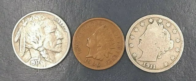 Indian Head Penny Liberty Nickel And A Buffalo Nickel (3 Coin) Lot