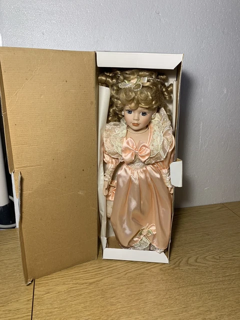 heritage collection porcelain doll with box peach dress 16 inch