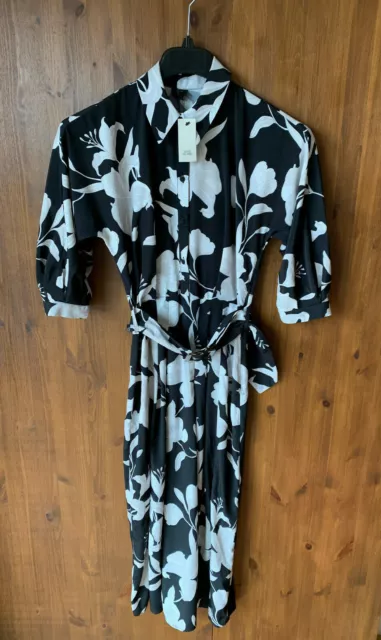 ABITO CAMICIA RIVER ISLAND MAXI MIDI Blu Navy Stampa floreale UK 8